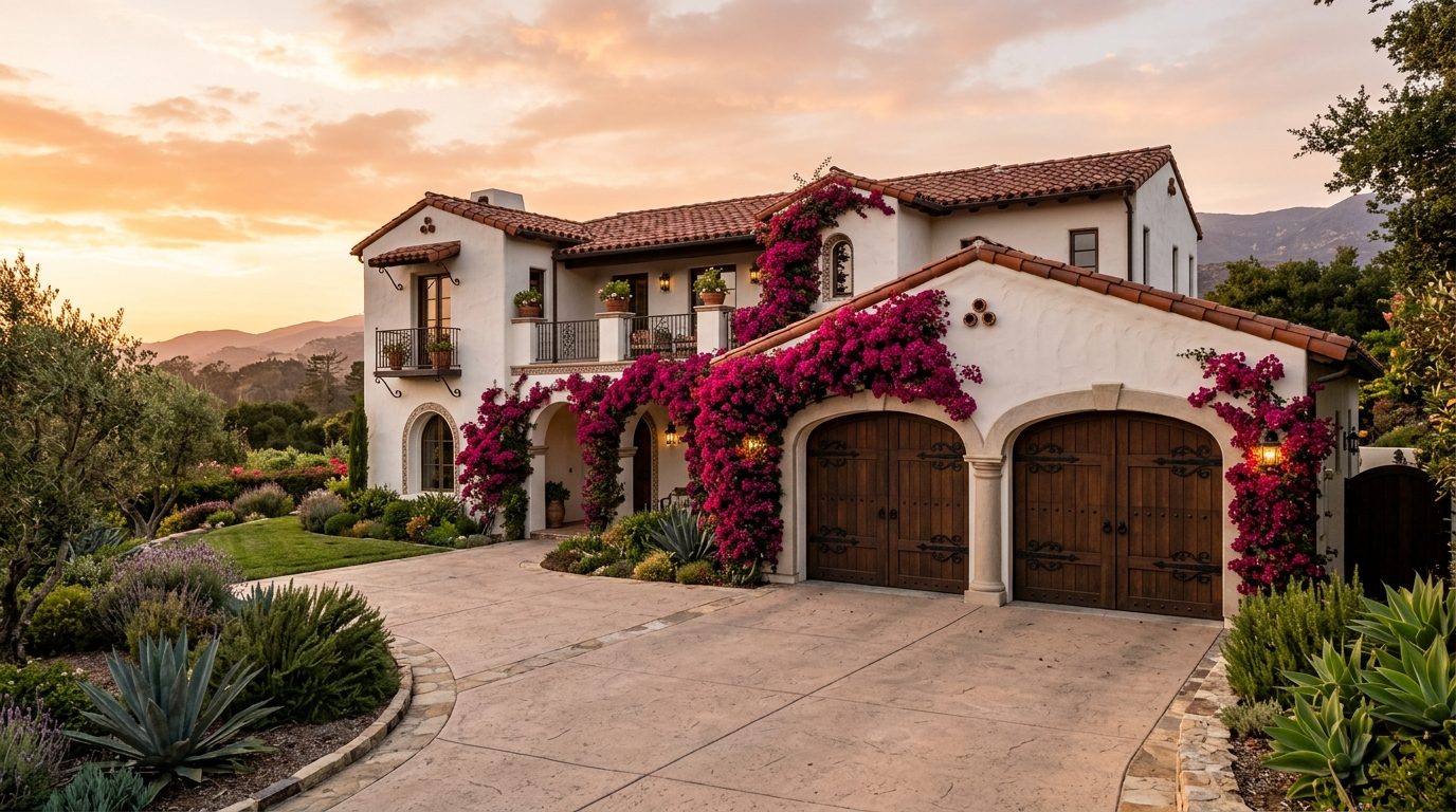 Teddy and Theodore Garage Door Exterior Closed Garage Door at Twilight